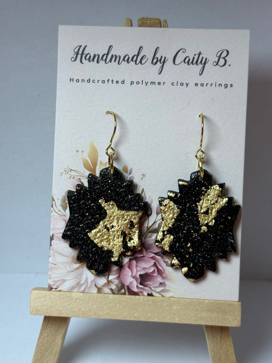 gold and black sparkle drop earrings