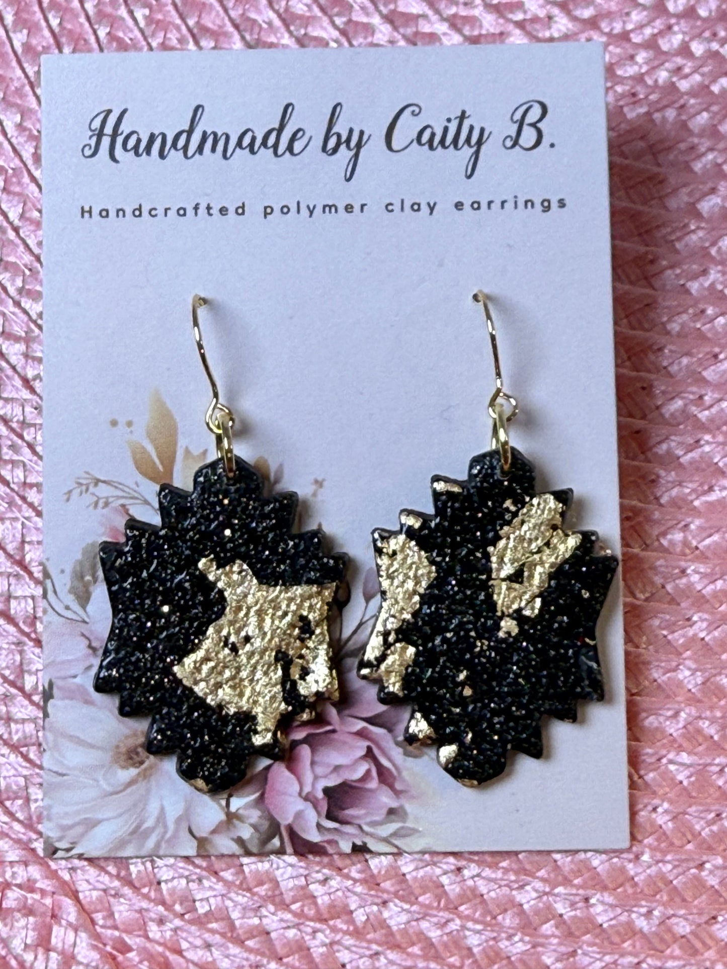 gold and black sparkle drop earrings