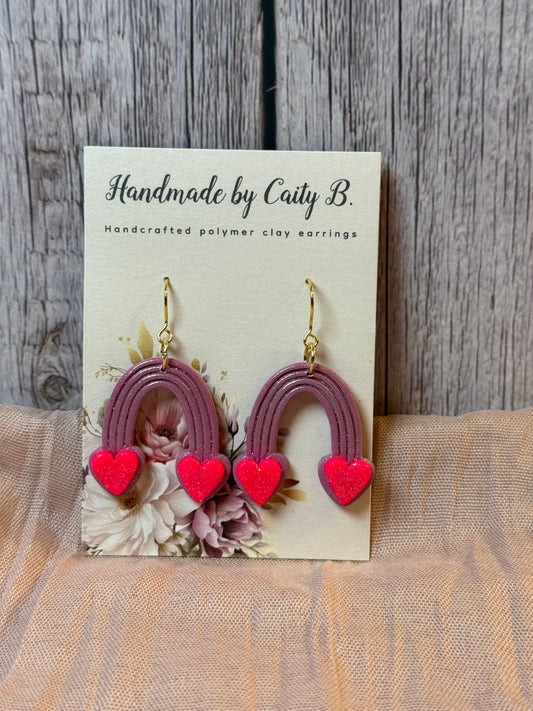 lilac glitter heart rainbows with pink hearts