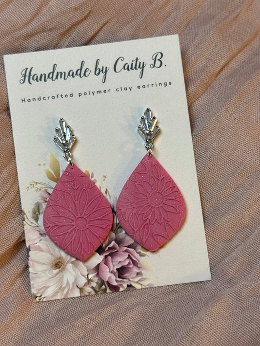 pink flower textured earrings