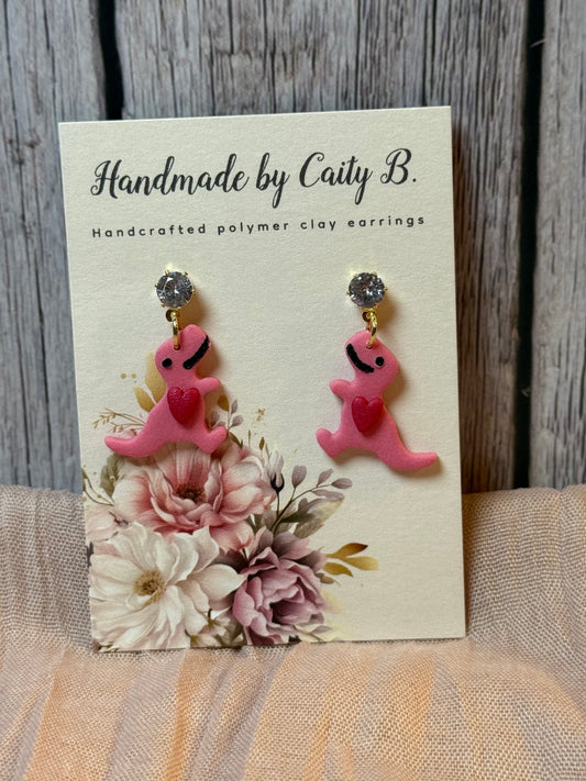pink heart T Rex dangles