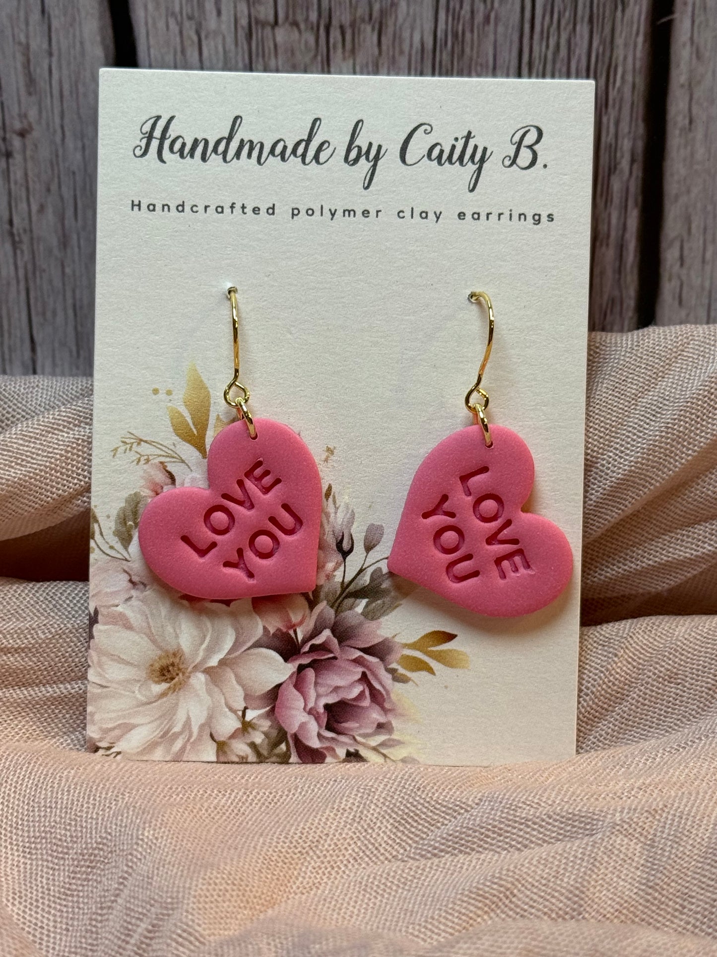 I LOVE YOU pink heart dangles