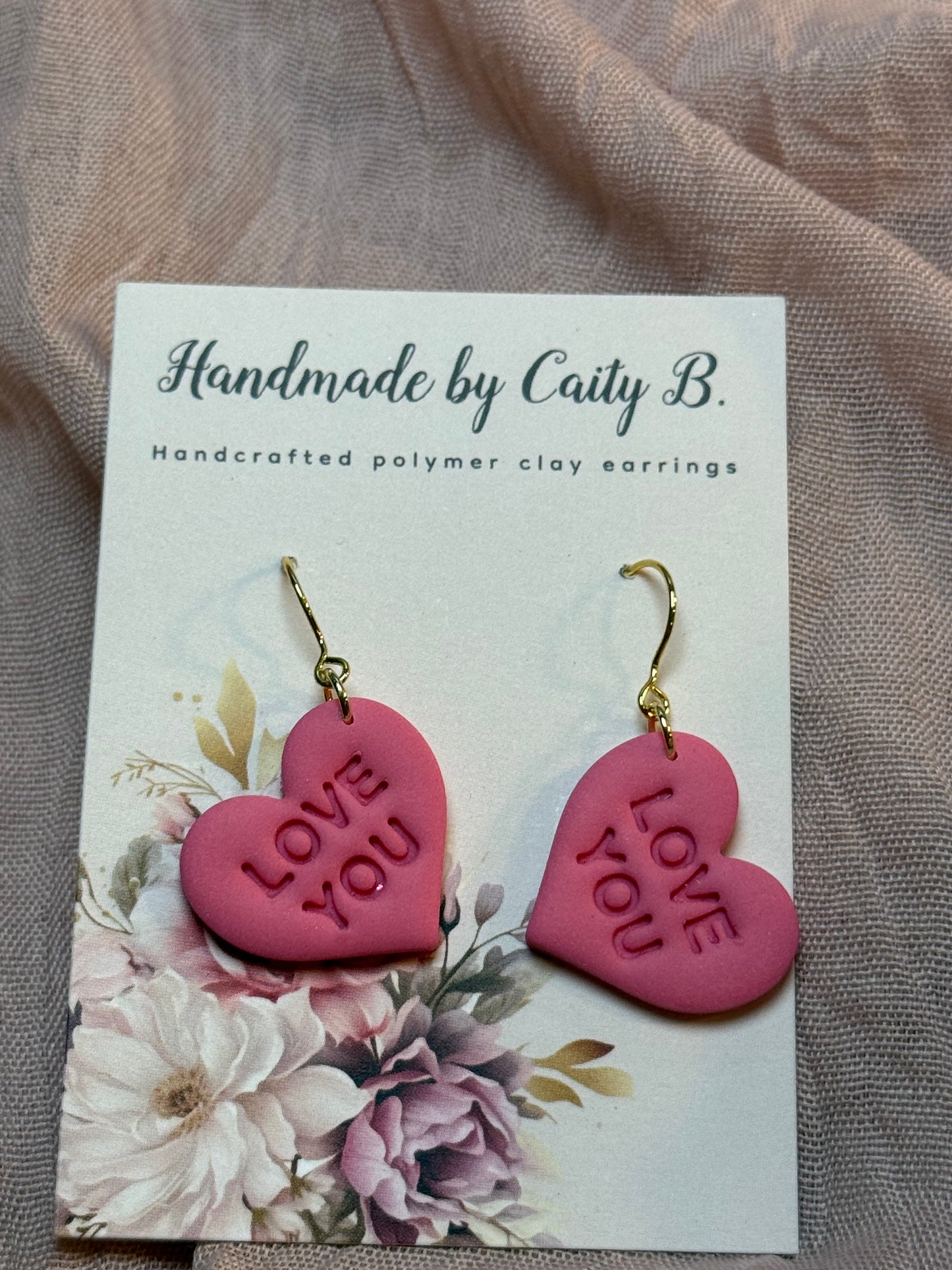 I LOVE YOU pink heart dangles