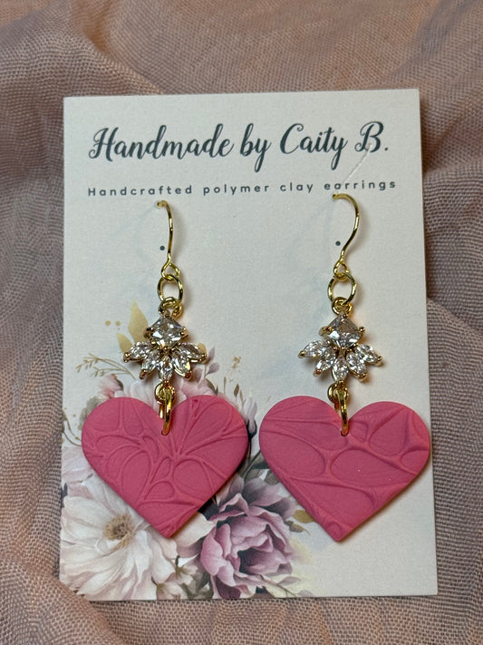 pink heart dangles with rhinestone charm