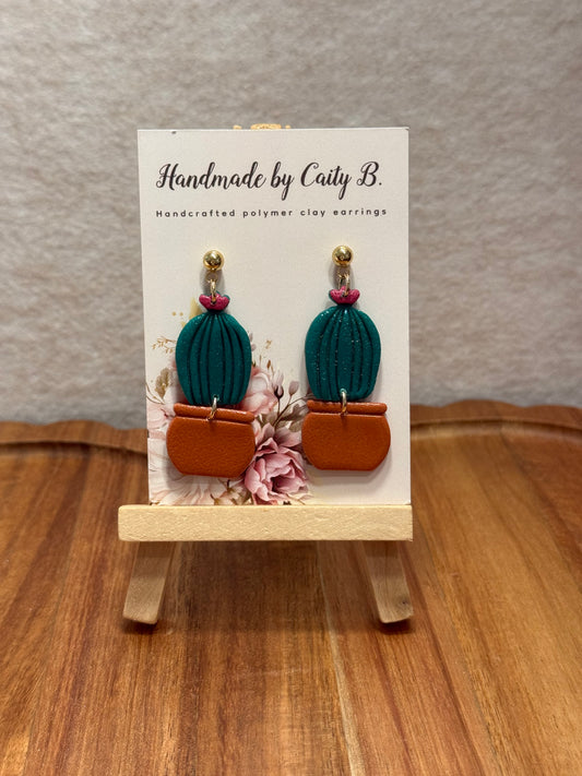 cactus pink flowers with gold ball stud tops