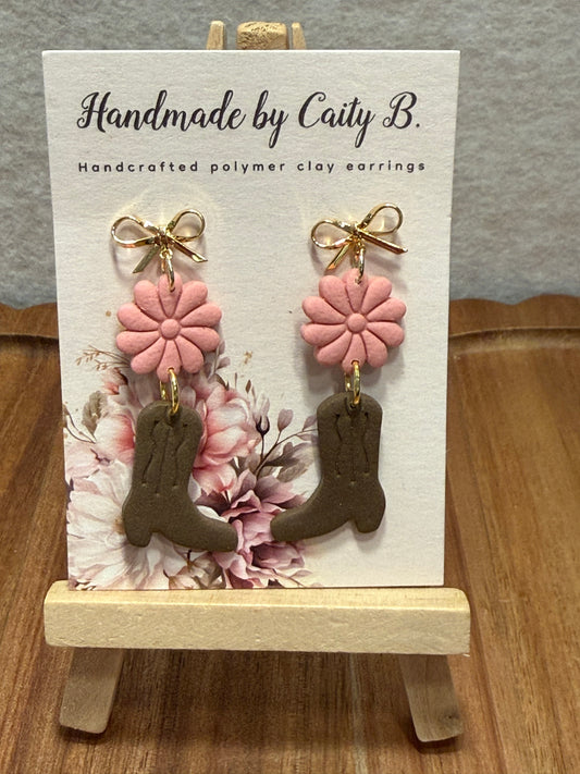 floral boots with gold bows