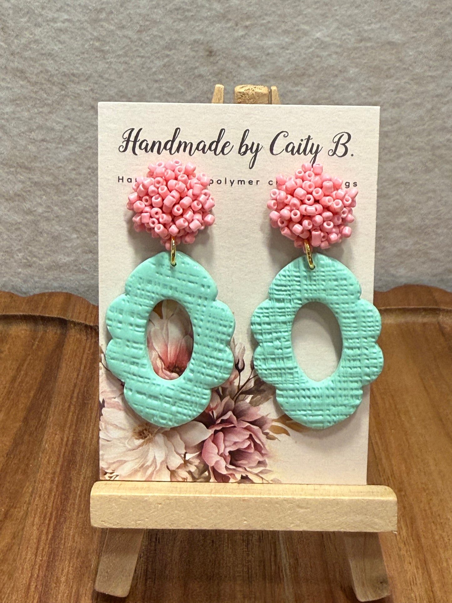 teal scallops with pink bead tops