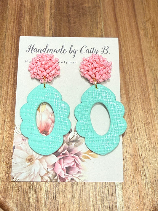 teal scallops with pink bead tops