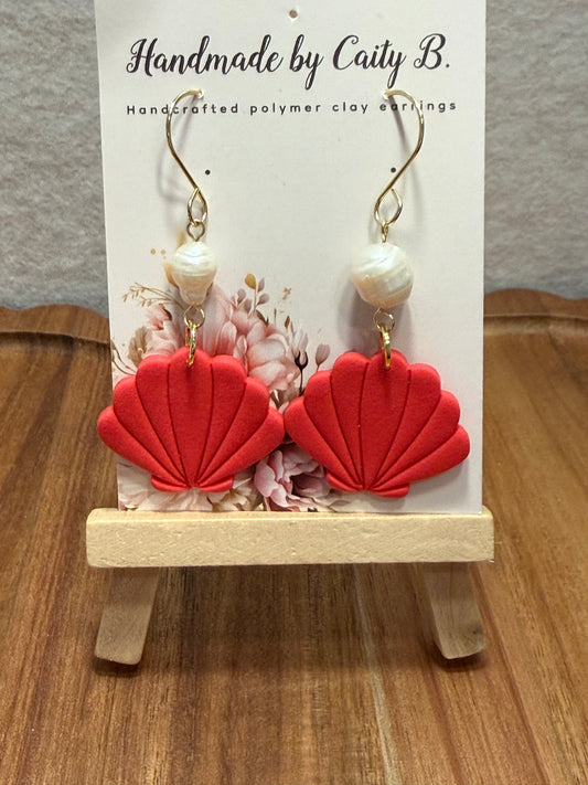 seal shell with pearl charms and gold dangles
