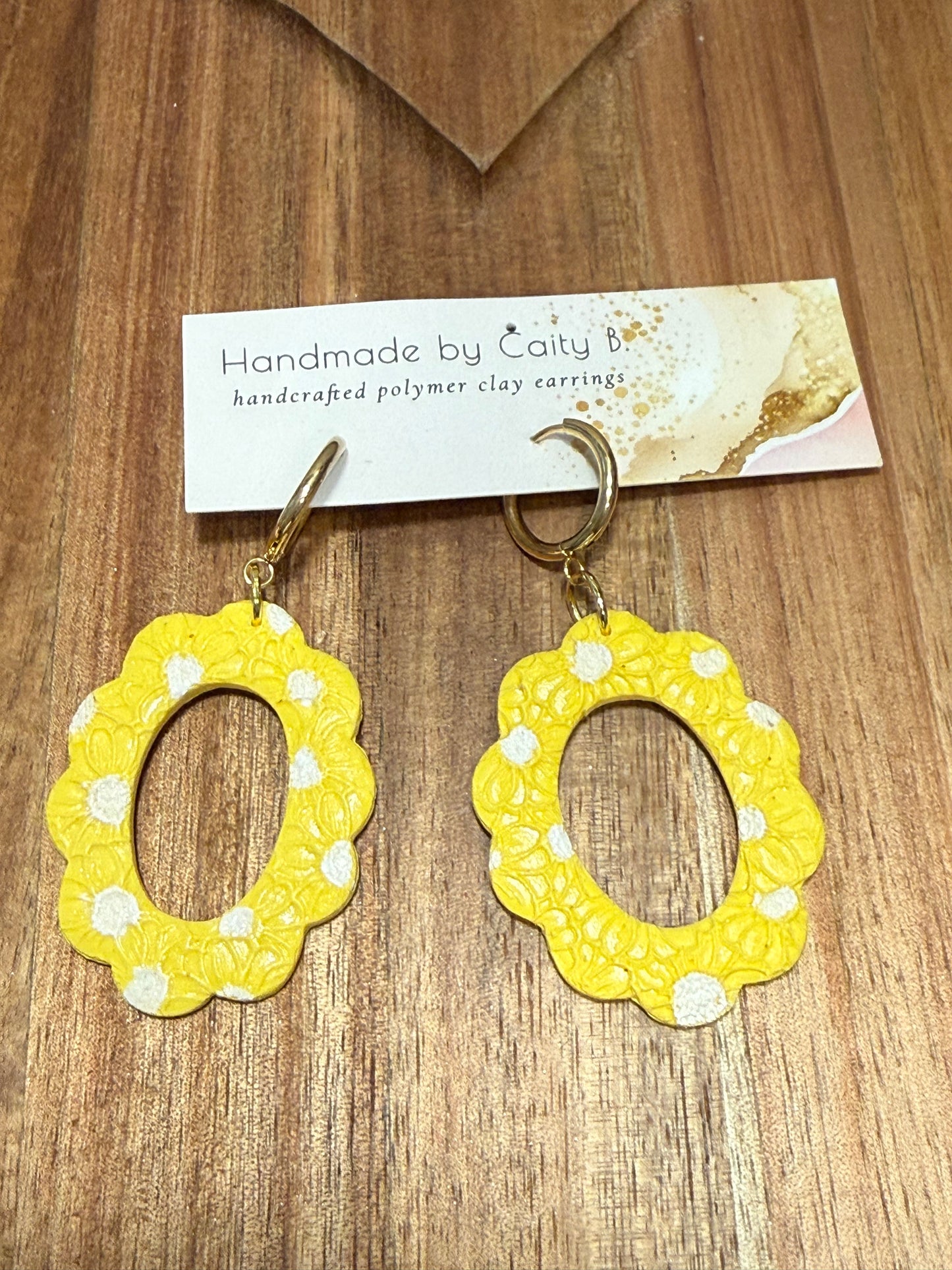 Yellow Floral Scallop Gold Huggies
