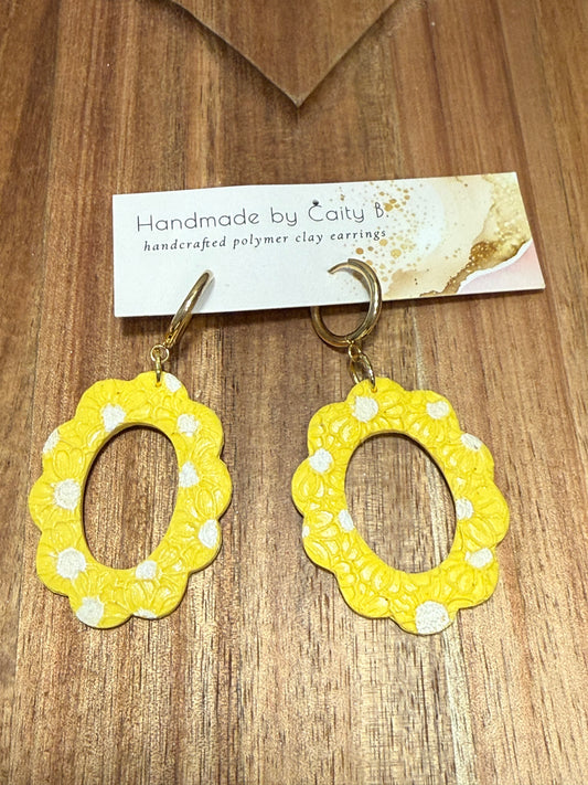 Yellow Floral Scallop Gold Huggies
