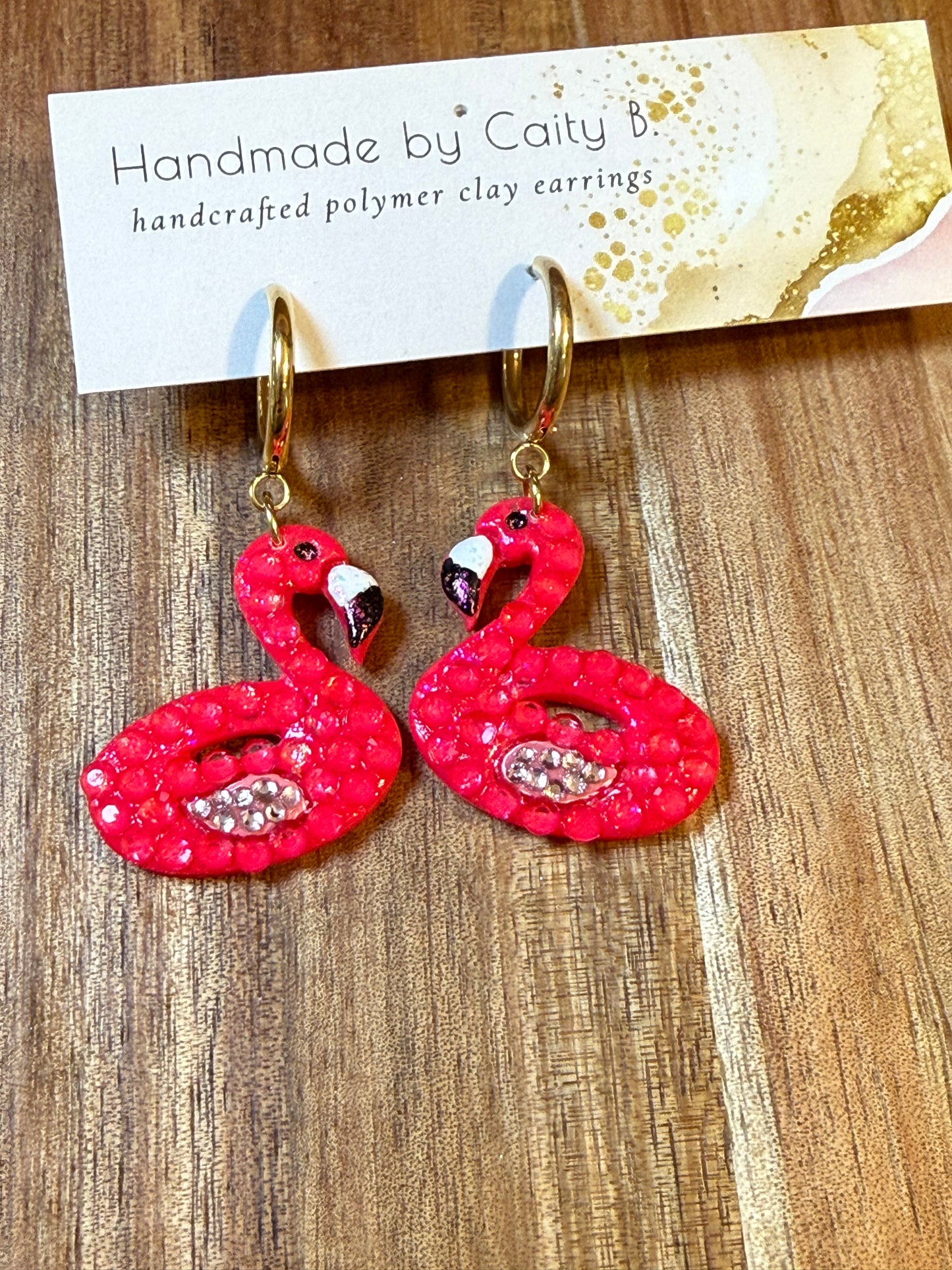 Bedazzled flamingo dangle huggies