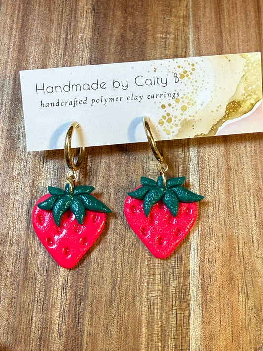 Neon pink strawberry dangle huggies
