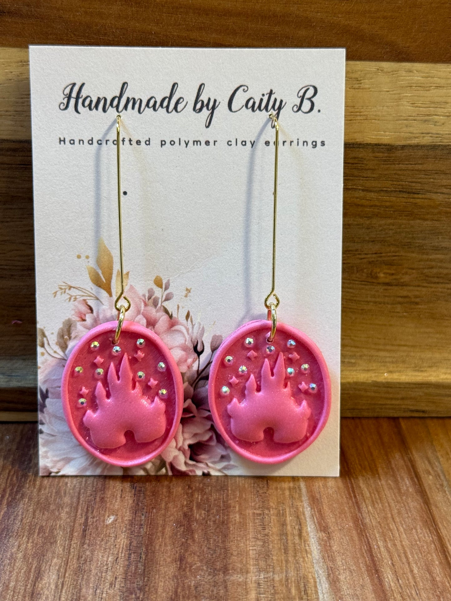 Bedazzled pink castle drop dangles