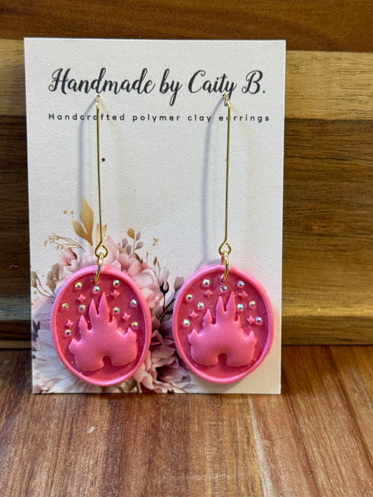 Bedazzled pink castle drop dangles