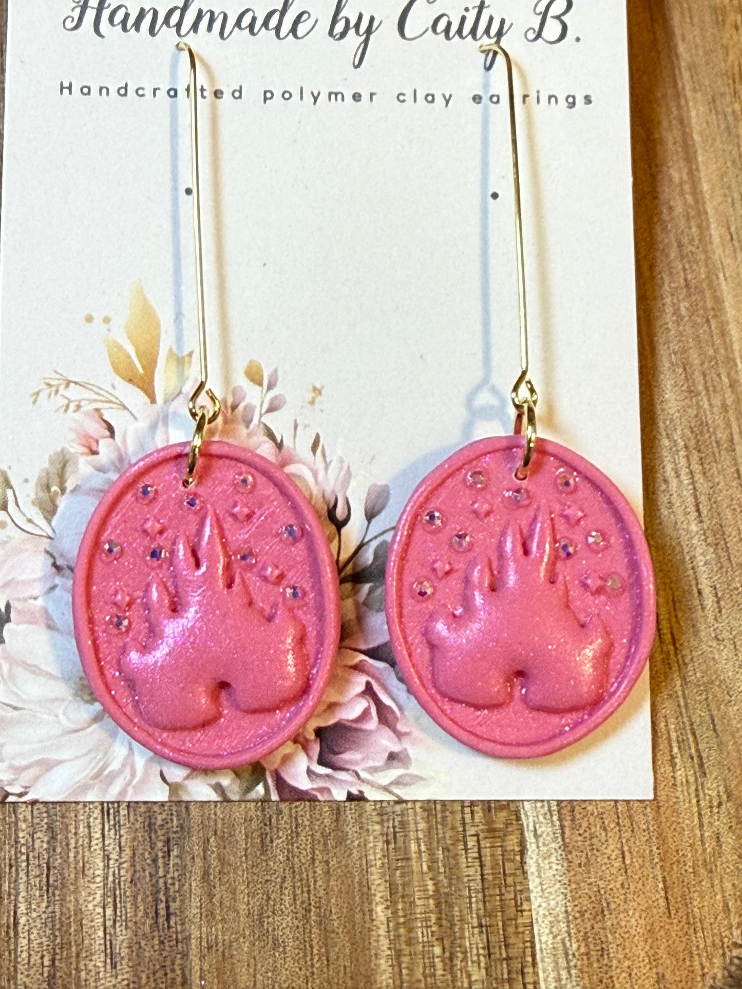 Bedazzled pink castle drop dangles